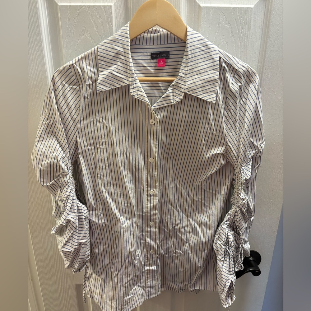 Vince Camuto Navy and White Striped Shirt